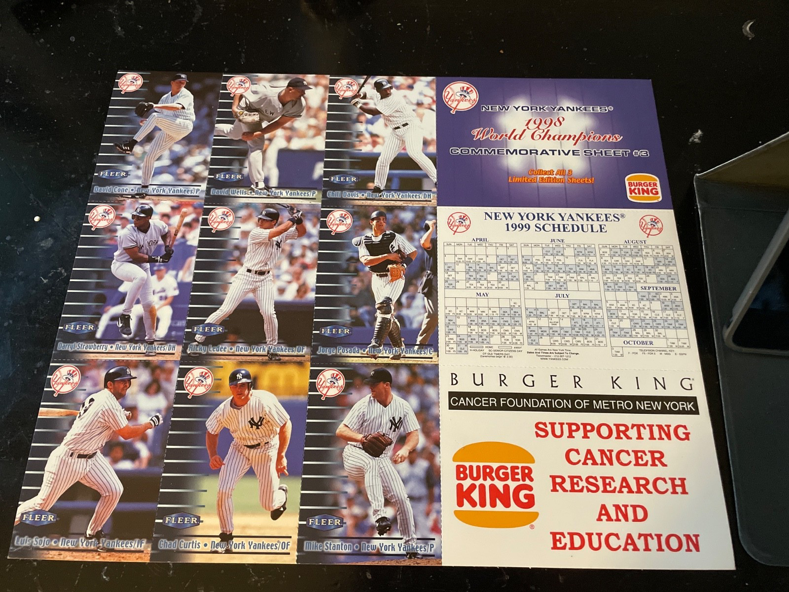 1999 Burger King Yankees Fleer Uncut Sheet #1 World Champions Derek Jeter