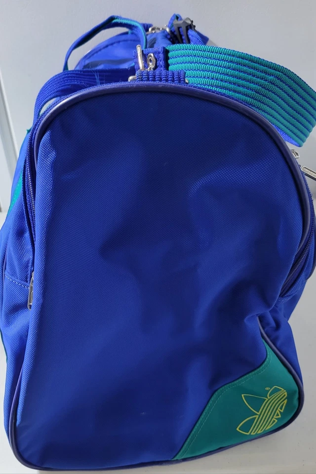 Raro Bolso de Lona Adidas Años 80 Logo Trifolio Gimnasio Azul/Verde De Colección Foto 3 de 4