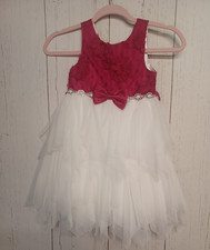 American Princess girl dress Sz 5 red satin lace bodice tiered white tulle skirt