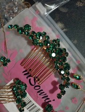 11 Pc Emerald Green Rhinestone Hair Pins With Gold Tone Accents /combs