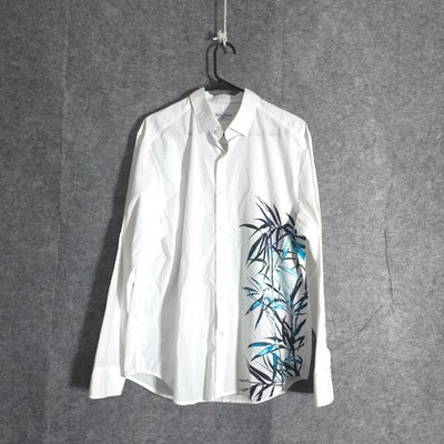 Tommy Bahama Island Zone Button Down Shirt Men's White Bamboo Print Long Sleeve
