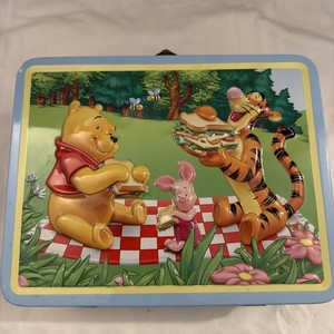 Disney Winnie the Pooh VINTAGE Lunch Box Metal Tin Rustic Tigger Piglet 10x6x2.5