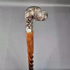 New Designer Brass Solid Dog Head Handle Wooden Walking Stick Vintage Style Cane