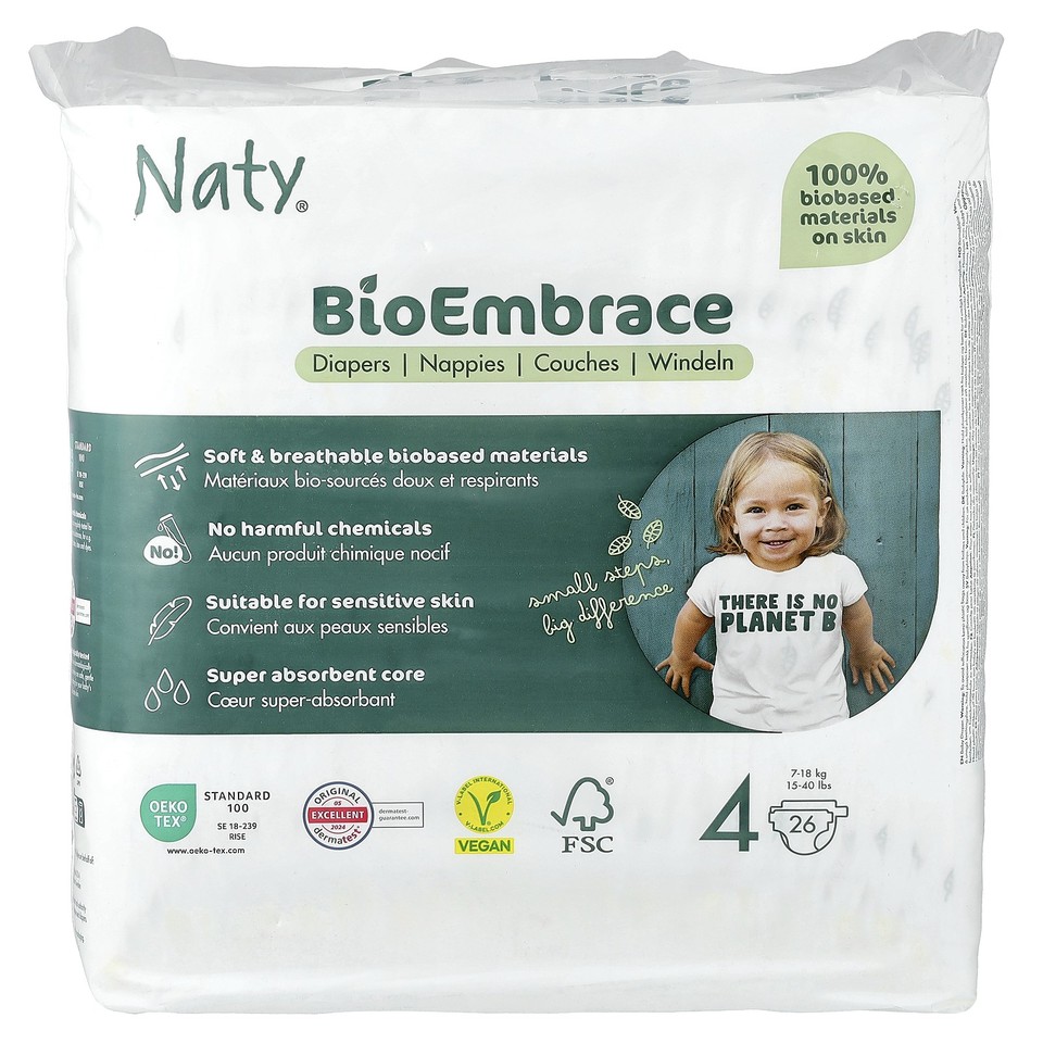 BioEmbrace Diapers, Size 4, 15-40 lbs, 26 Diapers