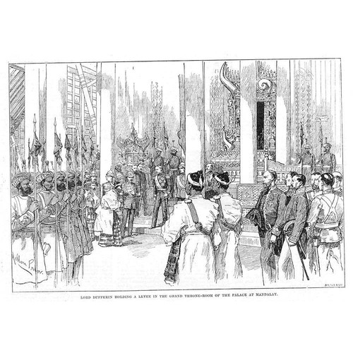 BURMA Grand Levee in the Throne Room of the Palace at Mandalay old Print 1886