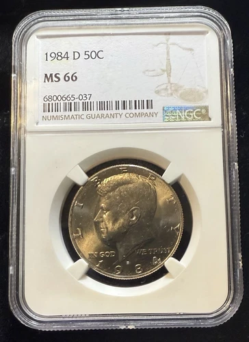 1984-D KENNEDY HALF DOLLAR NGC MS 66++