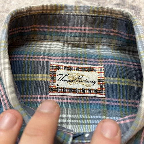 Mens Vintage 90s Thomas Burberry Plaid Flannel Long Sleeve Shirt Large L   - Picture 3 of 6