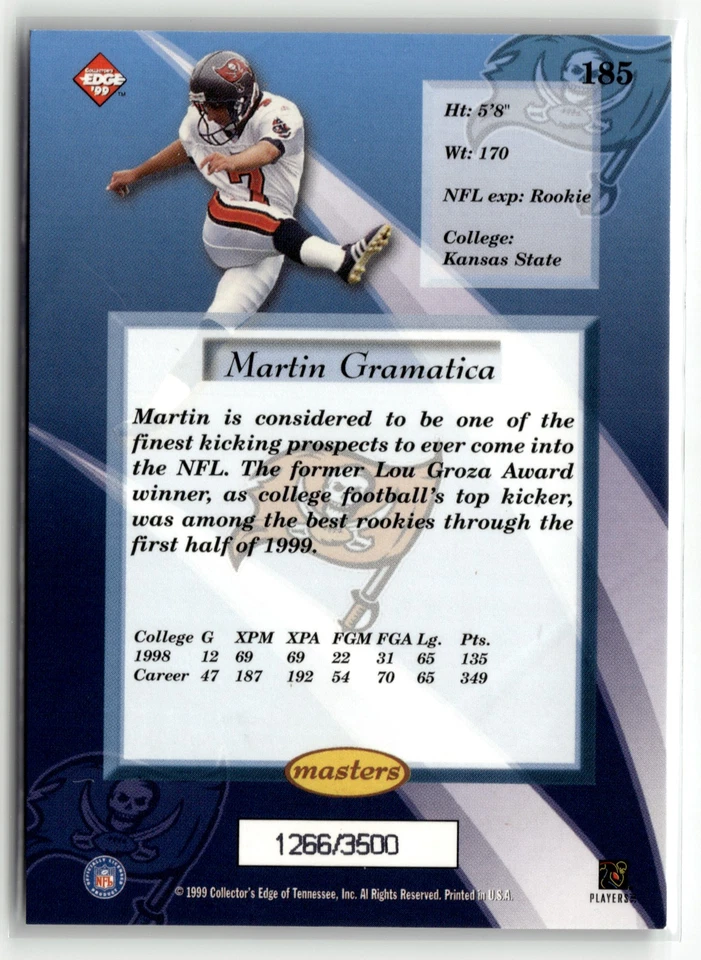 1999 Collector's Edge Masters #185 Martin Gramatica Rookie HoloSilver #/3500 - Image 2 of 2