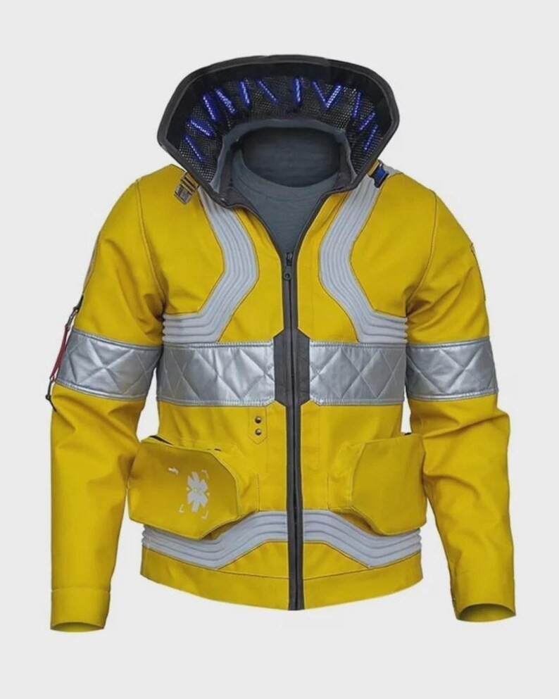 David Martinez Cyberpunk 2077 yellow LED Edgerunner cosplay faux leather jacket