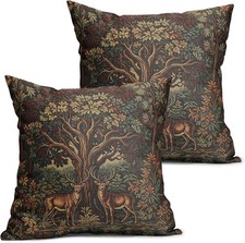 Forest Deer Pillow Covers 18X18 Inch Set of 2 Nature Burnt Orange Green Tree Ani