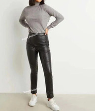 Womens Black Lambskin Leather Pants Slim Fit High Waist Modern Skinny Style Wear
