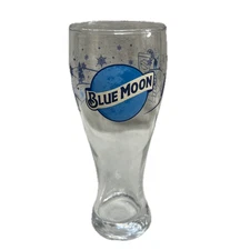 Authentic BLUE MOON Beer 8” Glass  Pilsner Glasses Raised Etching Christmas