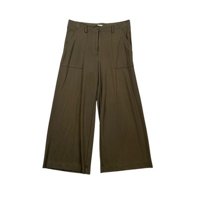 Max Studio Pants Womens S Small Avocados Cropped Wide Leg Stretch Patch Pockets