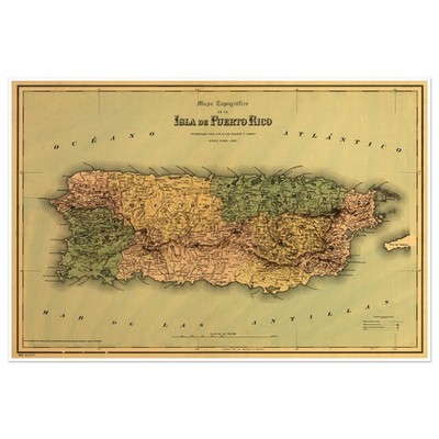 Vintage Puerto Rico Topographic Map | Historical Wall Art Print Home Decor Chart
