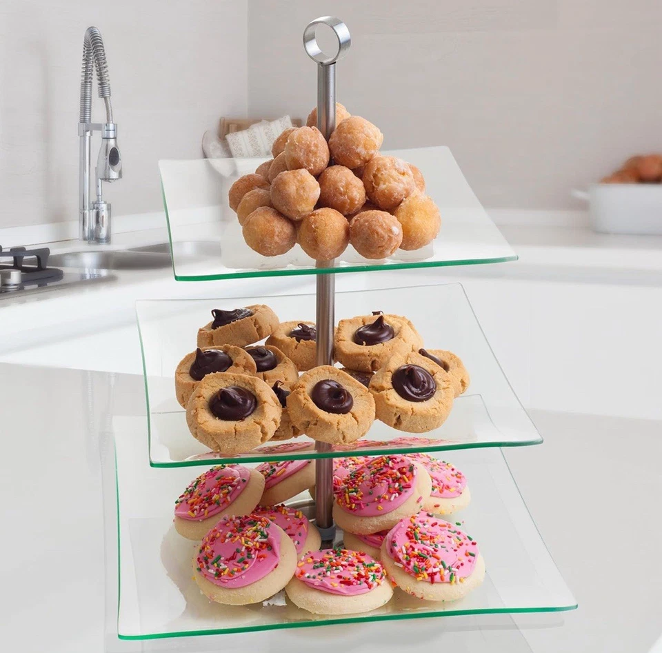 Home Dess Chef Buddy Three Tier Square Glass Buffet and Dessert Stand, 1 Pack - Image 2 of 4