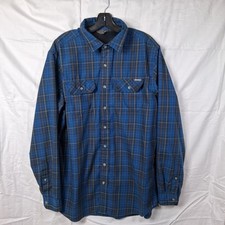 Eddie Bauer Plaid Button Up Flannel Shirt Mens Large Tall Blue Long Sleeve