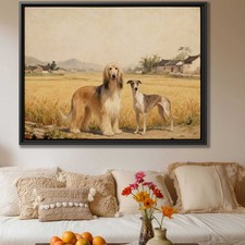 Rustic Oil Painting Print of Afghan Hound Canine Art for Living Room Decor