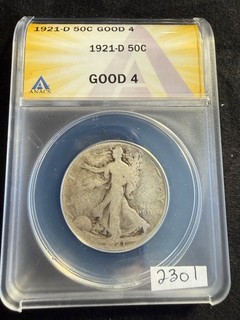 1921 "D" Walking Liberty SILVER Half Dollar 50c Coin ANACS G4 Good G 4 2301