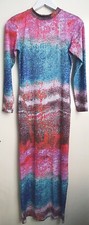 Bill+Mar High Neck Bodycon Slinky Maxi Dress Colourful Print Festival UK10 EU38
