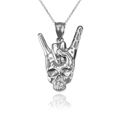 Sterling Silver 'Rock On' Skull Pendant Necklace