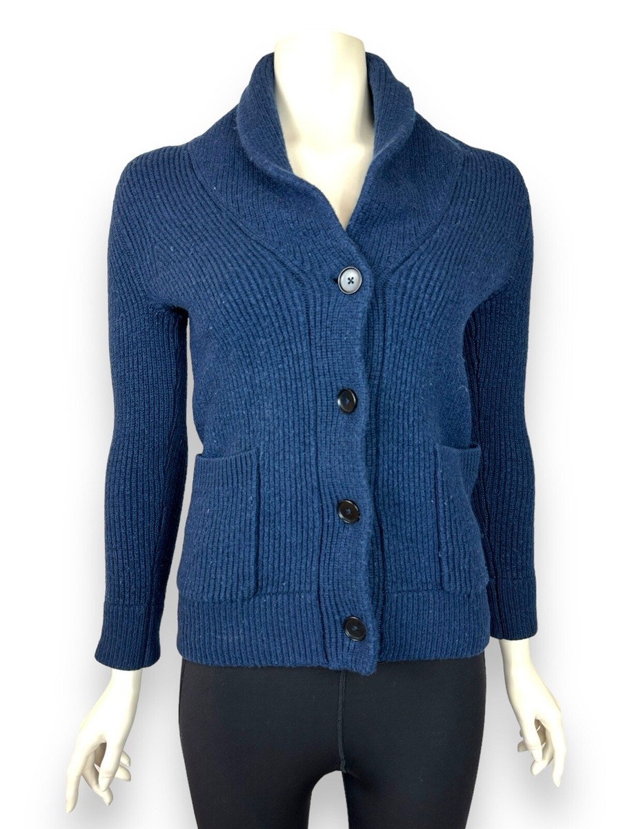 Everlane Cardigan Women's XS Navy Blue 100% Wool Thick Cable Knit