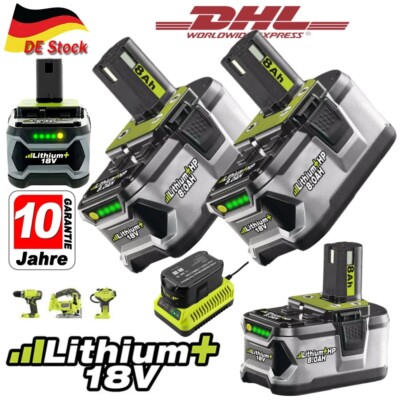 8AH Akku für Ryobi Akku 18V 8,0AH Li-Ion ONE Plus RB18L50 P108 P104 /Ladegerät