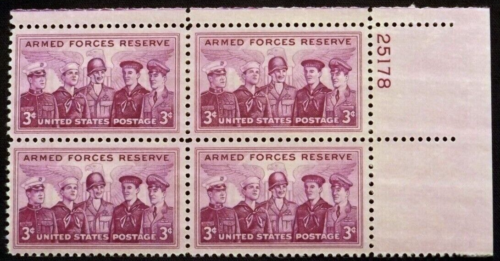 US Plate Blocks Stamps #1067 ~ 1955 Reserved Armed Forces 3c MNH SP0637 - Picture 1 of 1