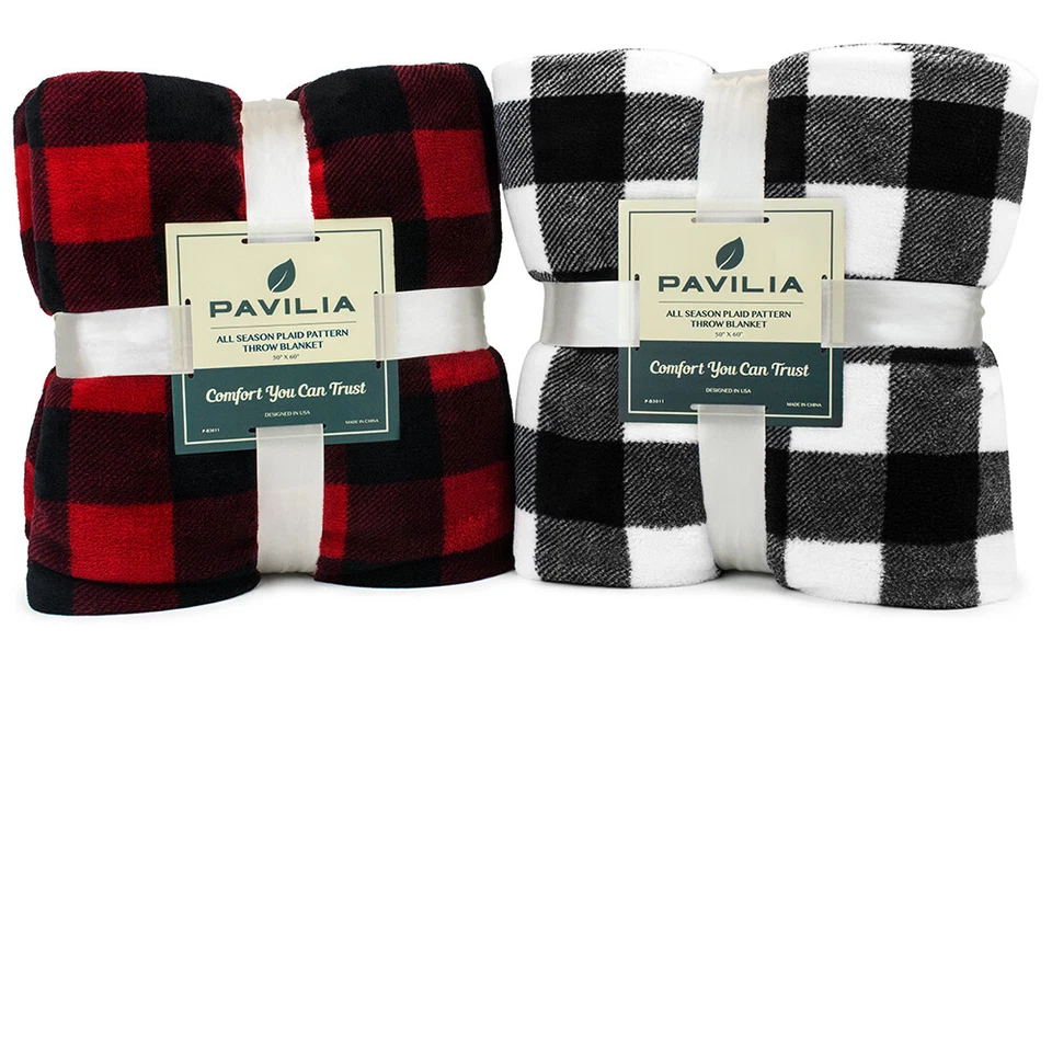 Plaid Buffalo Checkered Fleece Throw Blanket Soft Holiday Accent Decor Blanket - Image 3 of 4