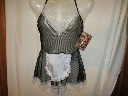 Exposed by Magic Silk French Maid black & white FISH NET SUPER CUTE & SEXY NWT - Picture 2 of 5