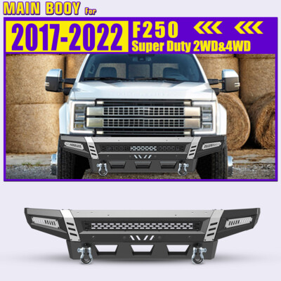 Front Bumper For 2017-2022 Ford F-250 F-350 Super Duty /4'' Pod Lights+Shackles