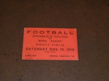 1919 MASSACHUSETTS AGGIES AT SPRINGFIELD COLLEGE FOOTBALL TICKET STUB 
