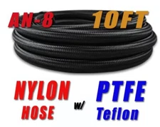 AN-8 PTFE fittings Black Nylon Teflon Ethanol Fuel Oil Gas Line Hose -10FT