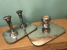 Pair of Vintage Lanthe Silver Plate Trumpet Bud Vase 5.5"  Trays And Small Vase