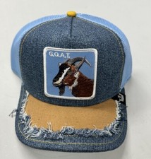 Goorin Bros The Farm SnapBack Trucker Hat GOAT Ripped Blue Jeans Authentic NEW