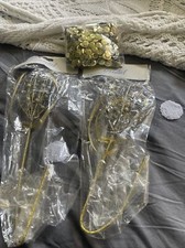 2 X Bridesmaid Gold Heart Wands & Bag Gold Sequins New