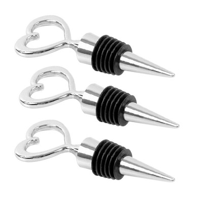 3Pcs Heart-shaped Bottle Stopper Wine Stainless Steel Corks