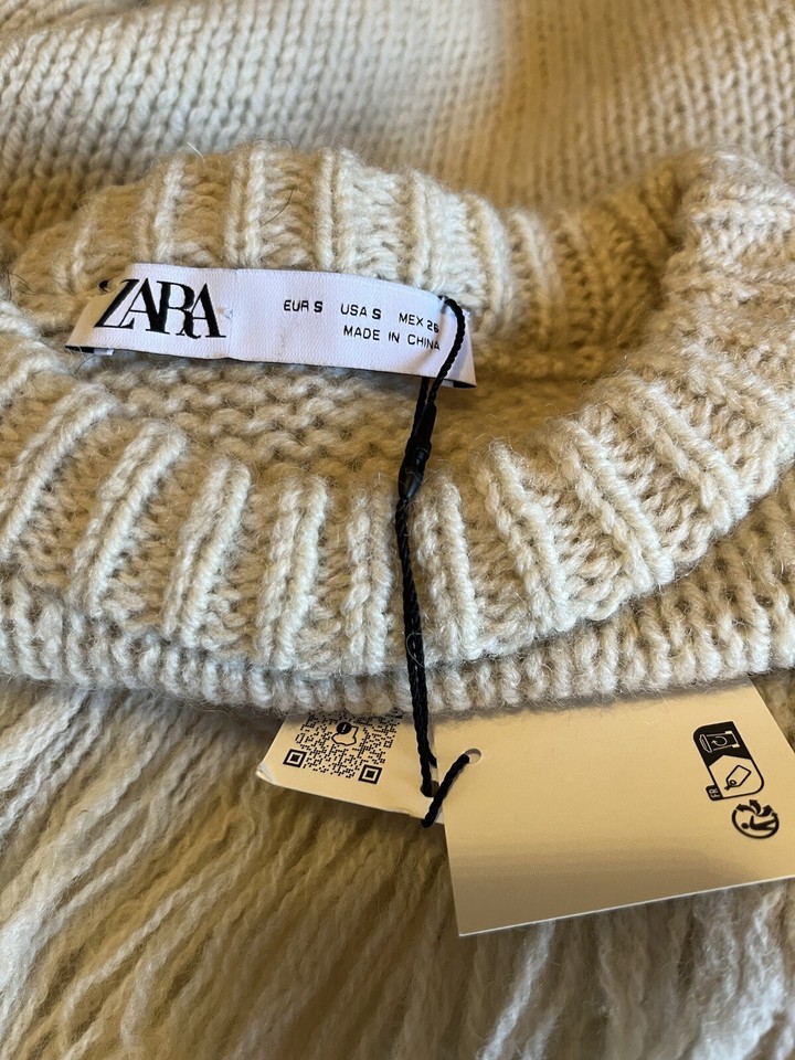 NWT Zara size S fringe wool sweater ecru color 100 wool hand wash eBay