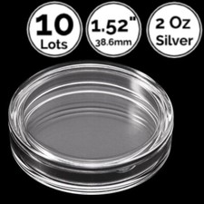 10 Pack 1.52 IN 38.6 mm 6mm Deep Acrylic Coin Capsule For UK 2 Oz Silver Bullion