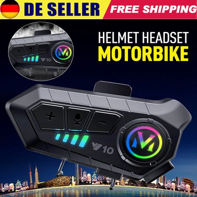 Bluetooth 5.3 Motorradhelm Headset Wireless Anruf Motorcycle Helmet Kopfhörer DE
