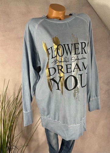 LONG Sweatshirt Pullover Tunika KLEID metallic Print Italy AQUA 38 40 42 - Bild 3 von 4