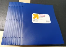 Up&Up 2 Pocket 3-Hole Punched Poly Portfolio/Folder Pack of 10 - Blue