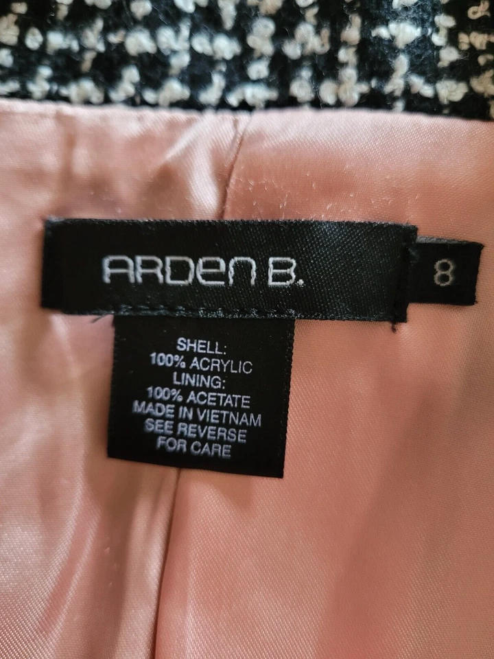 Blazer Chaqueta Arden B Talla 8 Blanco y Negro Tweed Manga 3/4 Foto 3 de 3