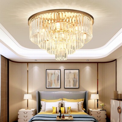 23.6'' Gold Luxury 4-Layers K9 Crystal Chandelier Flush Mount Ceiling Lighting
