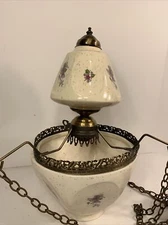 Hanging Swag Hurricane Lamp Style 1980s Ceramic Pendant Lamp Dated