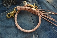 Braided Chain Wallet Natural Vintage Genuine BIKER Leather Wallet Chain for Men