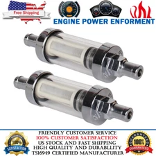 2 Universal 3/8 Chrome&Glass Clearview Fuel Filter Petrol Diesel Inline Reusable
