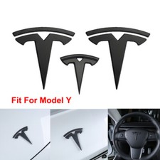 1Satz Logo Vorne Motorhaube+ Hinten Kofferraum+Lenkrad Emblem Für Tesla Model Y