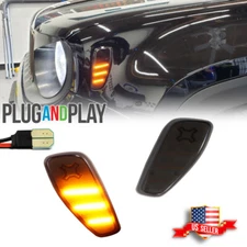 L + R Smoked Amber LED Side Marker Lights Fender Lamps For 2015-up Jeep Renegade