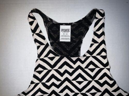 Pink Victoria’s Secret Black & White Chevron Racer Back Tank Top Size M - Picture 2 of 4