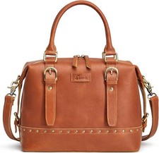 S-zone Top Grain Leather Crossbody Bag For Women Doctor Shoulder Cognac 